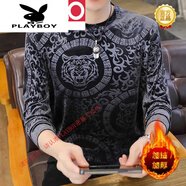 花花公子（PLAYBOY）歐版金絲絨上衣男秋冬季潮牌休閑保暖圓領(lǐng)T恤百搭大碼秋衣 灰色1226加厚 加絨 M 建議95-115斤