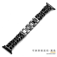 萬(wàn)浮生適用applewatch鉆石手表殼一體殼膜蘋(píng)果手表s10 s9手表帶保護殼水鉆s8帶鉆se鑲鉆十代iwatch保護膜 亮黑色 小香風(fēng)表帶 iWatch SE2/S6/S5/S4/SE 44