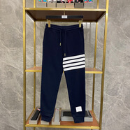 TNOM BIOWHE TB衛褲男新款束腳寬松休閑男女同款純棉長(cháng)褲四道杠條紋情侶運動(dòng)褲子 海軍藍 XL (3)