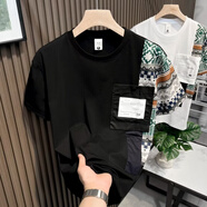南極人（Nanjiren）拼接短袖男T恤2025夏季新款工裝風圓領(lǐng)上衣潮流修身打底體恤半袖t R004黑色 M