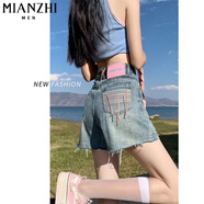 棉致美式復(fù)古顯瘦牛仔短褲女夏季外穿高腰運(yùn)動(dòng)休閑破洞五分褲女士寬松 藍(lán)色【289高品質(zhì)26】 2XL 130-140斤