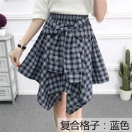 RWNNVI新款格子短裙韓版百搭春秋季不規則松緊裙高腰學(xué)生襯衫裙子舞蹈女 藍色復合格子 均碼
