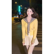 CEENIU黃色針織衫開(kāi)衫毛衣2025秋冬新款冬季短款海軍領(lǐng)感上衣女裝 黃色毛衣 M (95-105斤內)