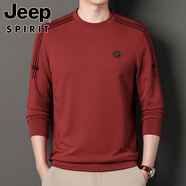 吉普（JEEP）衛(wèi)衣男春秋季新款T恤潮流圓領(lǐng)套頭打底衫時(shí)尚百搭休閑男士體恤 紅色 M 165建議90-115斤