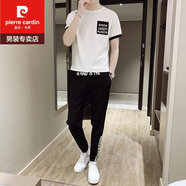 皮爾卡丹（pierre cardin）短袖T恤男2025夏季新款套裝男士韓版冰絲寬松休閑上衣服褲子男裝 白色 XL （建議125-140斤）