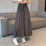 源夫人復古小眾半身裙女夏季薄款碎花雪紡百褶裙中長(cháng)款學(xué)院風(fēng)仙女長(cháng)裙潮 咖色8143 L