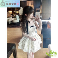 魁熙茶歇在逃公主短裙女2024夏純欲初戀少女感蕾絲白色蓬蓬蛋糕連衣裙 波點(diǎn)款 S