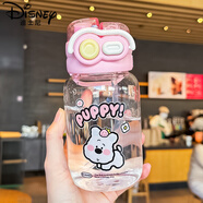 迪士尼（Disney）水杯玻璃杯女高顏值夏天耐高溫單層吸管便攜學(xué)生家用喝水杯子 【吸管+雙飲】粉色小狗 580ml