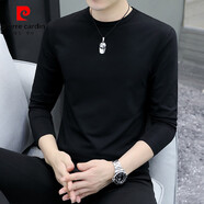 皮爾卡丹（pierre cardin）純色春秋季男士t恤圓領(lǐng)修身百搭體恤衫時(shí)尚內(nèi)搭打底衫上衣服 YX-6001黑色 S 80-95斤