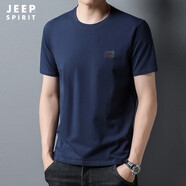 JEEP SPIRIT吉普 夏季短袖t恤男圓領(lǐng)白色t恤男士五分半袖棉質(zhì)男裝體恤衫 藍(lán)色 9058 3XL （建議160-175斤）