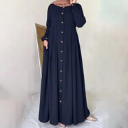 林中尋中東阿拉伯沙特色大碼長袖及踝長袍連衣裙女裝Dubailongdress 藏青色 S