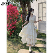 Jret法式名媛風(fēng)方領(lǐng)連衣裙女夏季2025新款收腰顯瘦設(shè)計感公主裙子 杏色方領(lǐng)連衣裙 S