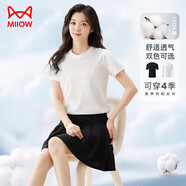 貓人【100%純棉抑菌】女士短袖T恤女春秋內搭半袖上衣打底衫白色2XL