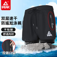 匹克泳褲男泳衣男防尷尬速干寬松平角沙灘褲雙層溫泉海邊度假泳褲黑 L