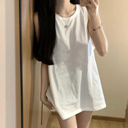 凌卡戚吊帶背心女夏內搭長(cháng)款無(wú)袖T恤外穿潮港風(fēng)寬松bf風(fēng)中長(cháng)款 白色剩余78件 S 適合60-85斤