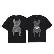 ADLV TEE韓國lifework新款韓版圓領短袖法斗犬圖案T恤上衣潮牌男女短袖 黑色白狗 L