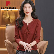 皮爾卡丹（pierre cardin）新款圓領天絲棉寬松針織衫女2025春秋鏤空毛衣罩衫短款上衣 2024紅色2025 L 體重100-110斤
