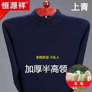 恒源祥純色羊毛絨衫男加厚半高圓領(lǐng)毛衣羊毛衫冬季款針織衫打底保暖上衣 半高 領(lǐng)上青-純全新100甄選精品羊毛 4XL 190【185-220斤】【柔軟舒適保暖】