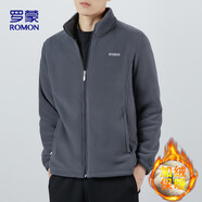羅蒙（ROMON）夾克男士春秋仿羊羔絨立領(lǐng)抓絨衣?lián)u粒絨外套男裝灰A3XL