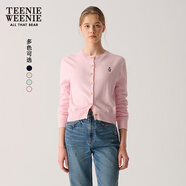 Teenie Weenie小熊針織開(kāi)衫2025年春夏新款圓領(lǐng)休閑基礎長(cháng)袖毛衣外套女空調衫 淺粉色 XL