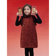 森用女童拜年服2025新款冬季過(guò)年新年衣服兒童新中式冬裝國風(fēng)漢服唐裝 紅色【背心裙】送吊墜 120