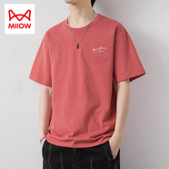 貓人（MiiOW）純棉短袖t恤男士衣服寬松夏季ins半袖體恤男裝2025新款潮流體桖 鐵銹紅 2XL