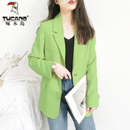 啄木鳥(niǎo)外套2026春秋百搭小個(gè)子新款韓版上衣短款西裝洋氣休閑簡(jiǎn)約西服 糖果綠 M