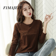 F1MAJE1T高端設(shè)計師品牌 長袖T恤女圓領(lǐng)寬松打底衫女洋氣薄款2025新款春秋 咖啡色286 XL 【建議體重120-130斤】