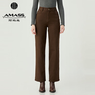 阿瑪施（AMASS）女裝高腰直筒水洗休閑牛仔長(cháng)褲女5100588 加絨棕 L (4碼)