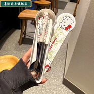 勤凱ins叮當貓餐具不銹鋼筷子kitty貓勺子叉子學(xué)生家用套裝便攜三件套 升級版Kitty貓卡通盒 三件套筷子+勺子+盒子