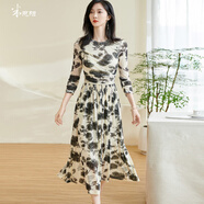 米思陽（missshine）知性優(yōu)雅中國風(fēng)連衣裙2024春季新款重工百褶 米色 2XL