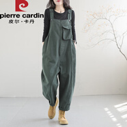 皮爾卡丹背帶褲女2025新款春秋減齡休閑百搭文藝復(fù)古時尚大碼胖mm連體褲 綠色 L 【建議100-140斤】