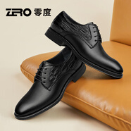 零度皮鞋男官方正品秋季新款透氣商務(wù)正裝休閑皮鞋英倫風(fēng)鱷魚紋德比鞋 黑色 41