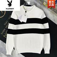 花花公子（PLAYBOY）秋冬季歐洲站潮流毛衣男士長袖圓領(lǐng)拼色大條紋保暖針織衫男女可穿 白色高質(zhì)量 S 85-95斤