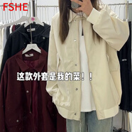 FSHE2025夏秋季薄款韓版飛行員夾克外套女休閑棒球服寬松情侶款上衣女 米白色[韓系休閑外套] M 適合95-110斤
