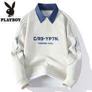 花花公子（PLAYBOY）衛(wèi)衣男款春秋季2025新款假兩件長袖t恤男士上衣青少年襯衫領(lǐng)體恤T 25213白色 S 165 約95~115斤可穿