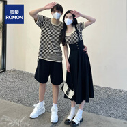 羅蒙（ROMON）情侶裝情侶t恤男女夏季短袖T恤男連衣裙女短袖一裙一衣男男情侶裝 女裙圖片色 M