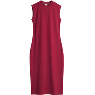 嫻柔半高領(lǐng)無(wú)袖露肩連衣裙女春季彈力棉氣質(zhì)修身包臀裙打底背心長(cháng)裙 酒紅色 XL