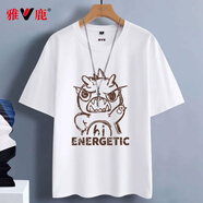 雅鹿短袖t恤男純棉圓領(lǐng)韓版寬松大碼半截袖青少年學(xué)生夏季休閑男士t恤 白/鉛筆恐龍 L （重120-130斤高165-170）