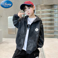 迪士尼（Disney）男童春裝潮牌拉鏈衫外套2025新款兒童連帽上衣春秋款男孩運動時髦 SY68069K標連帽外套深灰色 140 尺碼9~10歲 【130-140cm】