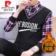 皮爾卡丹（pierre cardin）秋裝假兩件毛衣男士韓版假領(lǐng)針織衫帶領(lǐng)子長(zhǎng)袖衛(wèi)衣襯衫領(lǐng)上衣潮流 8818黑色 加絨 M