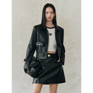 太平鳥黑色PU皮衣外套女美拉德2025春裝新款時(shí)尚高級(jí)感翻領(lǐng)外套女 黑色25春季 M