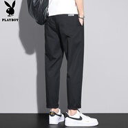 花花公子（PLAYBOY）休閑褲男褲子男春夏季男士寬松潮流直筒九分褲男裝 黑色 L