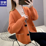 羅蒙（ROMON）2025新款秋冬針織開(kāi)衫毛衣女寬松韓版加厚洋氣淑女外套百搭顯瘦 南瓜桔 S 80-90斤