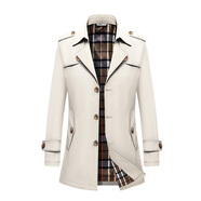 邁瑤男裝秋季男士風(fēng)衣外套修身薄款中青年春秋商務(wù)休閑大碼冬裝加絨 米白【薄款】 XL