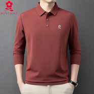 夢(mèng)特嬌（MONTAGUT）春秋長(cháng)袖翻領(lǐng)Polo衫男士無(wú)痕T恤新款中年商務(wù)休閑打底體恤 磚紅 M
