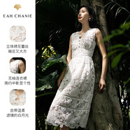 EAHCHANIE奕辰清爽無(wú)袖蕾絲剪花連衣裙2025夏新款收腰甜系中長(zhǎng)裙eahchanie 白色 XS (150)
