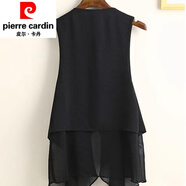皮爾卡丹（pierre cardin）2025夏季不規則雪紡馬甲女中長(cháng)款薄款韓版無(wú)袖背心外搭坎肩薄針織 黑色 M 建議【80-100斤】