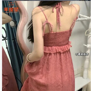 乖甜星甜辣妹掛脖吊帶連衣裙海邊度假女神范溫柔風(fēng)不規則沙灘裙長(cháng)純欲風(fēng) 薔薇粉不露背款 S