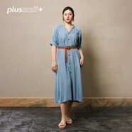PLUSMALL+ACCPLUSMALL 假日香頌 春款垂感插肩袖開(kāi)門(mén)襟顯瘦牛仔連衣裙 復古藍 均碼 3碼(現貨)